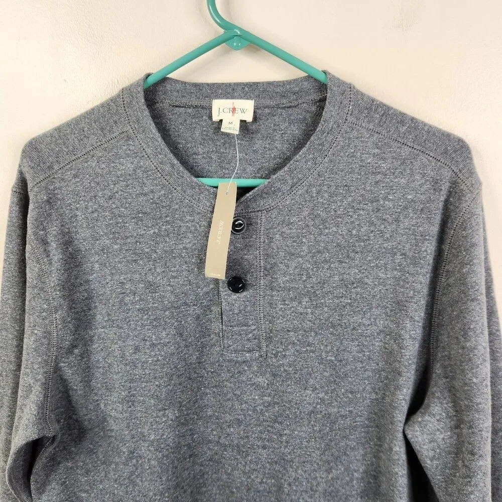 NEW J. Crew Mens Long Sleeve Pullover 2 Button Henley Sweatshirt Medium